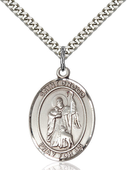 Extel Large Oval Sterling Silver St. Drogo Pendant with 24" chain, Made in USA