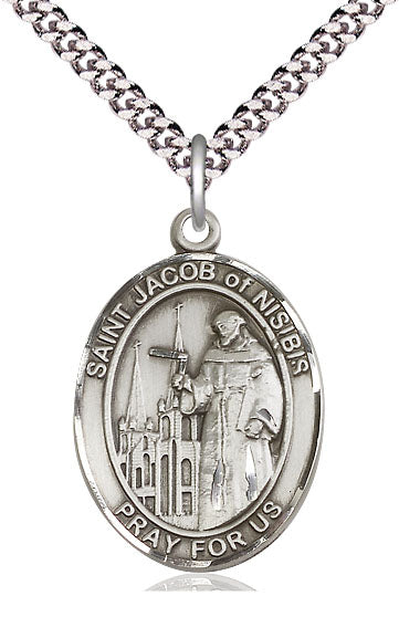 Extel Large Oval Pewter St. Jacob of Nisibis Pendant with 24" chain, Made in USA