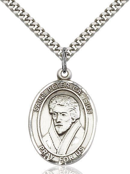 Extel Large Oval Sterling Silver St. Peter Canisius Pendant with 24" chain, Made in USA