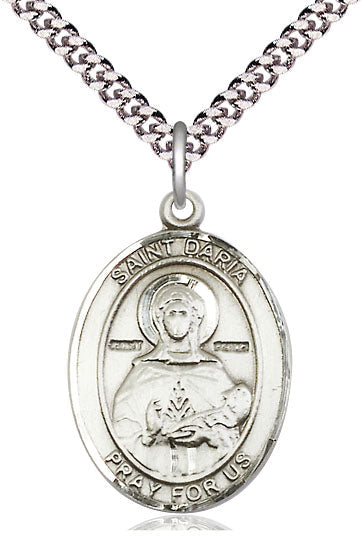 Extel Large Oval Pewter St. Daria Pendant with 24" chain, Made in USA