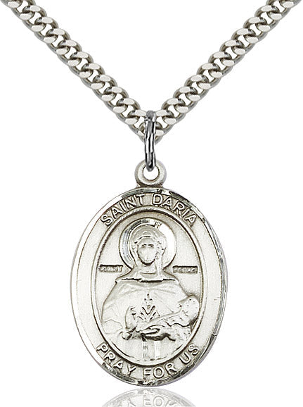 Extel Large Oval Sterling Silver St. Daria Pendant with 24" chain, Made in USA