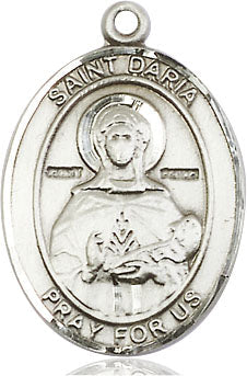 Extel Large Oval Sterling Silver St. Daria Pendant with 24" chain, Made in USA