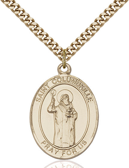 Extel Large Oval 14kt Gold Filled St. Columbkille Pendant with 24" chain, Made in USA