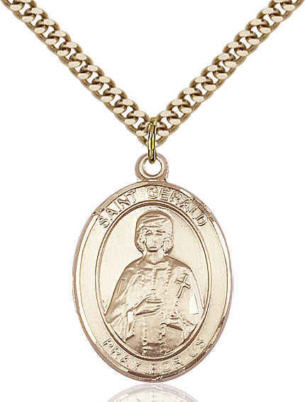 Extel Large Oval 14kt Gold Filled St. Gerald Pendant with 24" chain, Made in USA