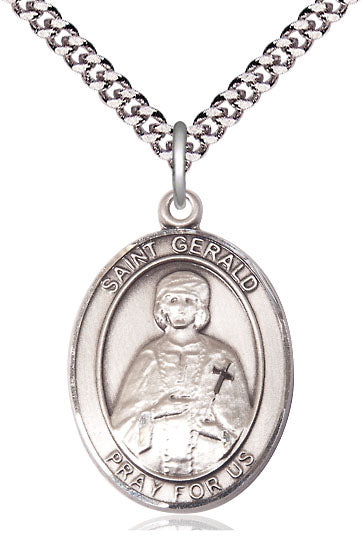 Extel Large Oval Pewter St. Gerald Pendant with 24" chain, Made in USA