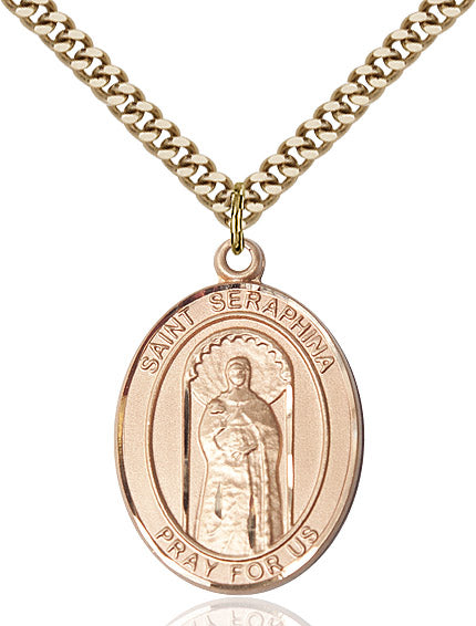 Extel Large Oval 14kt Gold Filled St. Seraphina Pendant with 24" chain, Made in USA
