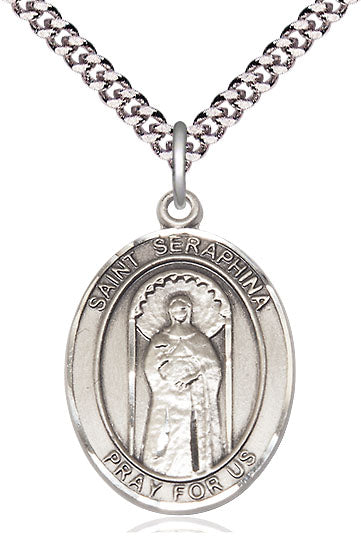 Extel Large Oval Pewter St. Seraphina Pendant with 24" chain, Made in USA