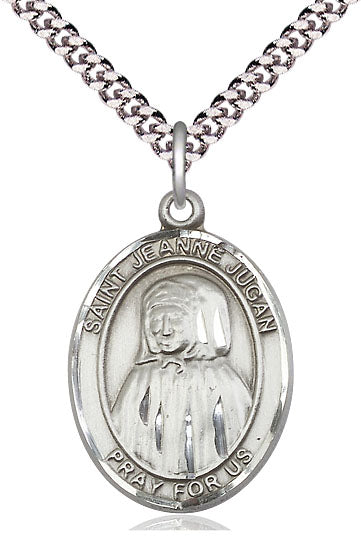 Extel Large Oval Pewter St. Jeanne Jugan Pendant with 24" chain, Made in USA