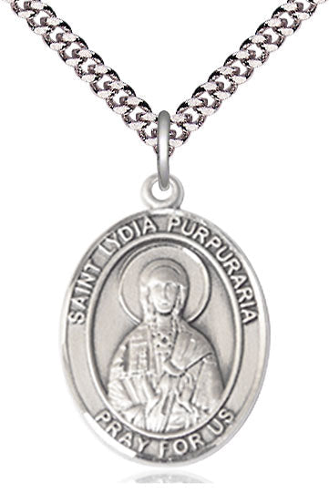 Extel Large Oval Pewter St. Lydia Purpuraria Pendant with 24" chain, Made in USA