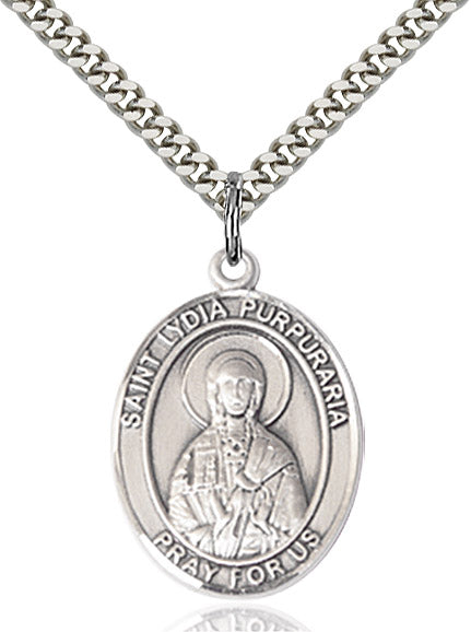 Extel Large Oval Sterling Silver St. Lydia Purpuraria Pendant with 24" chain, Made in USA