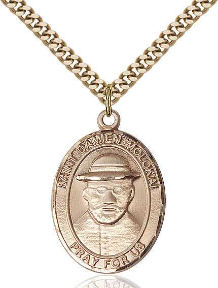 Extel Large Oval 14kt Gold Filled St. Damien of Molokai Pendant with 24" chain, Made in USA