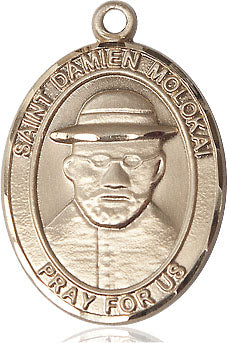 Extel Large Oval 14kt Gold Filled St. Damien of Molokai Medal, Made in USA