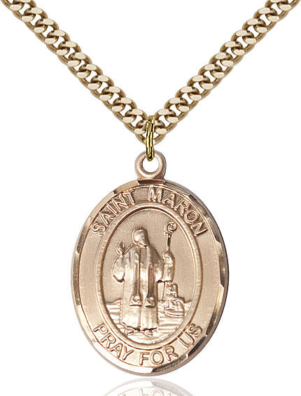 Extel Large Oval 14kt Gold Filled St. Maron Pendant with 24" chain, Made in USA