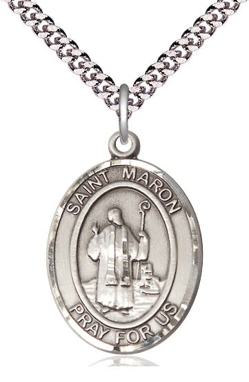 Extel Large Oval Pewter St. Maron Pendant with 24" chain, Made in USA