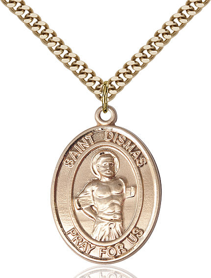 Extel Large Oval 14kt Gold Filled St. Dismas Pendant with 24" chain, Made in USA