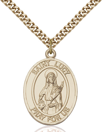 Extel Large Oval 14kt Gold Filled St. Lucy Pendant with 24" chain, Made in USA