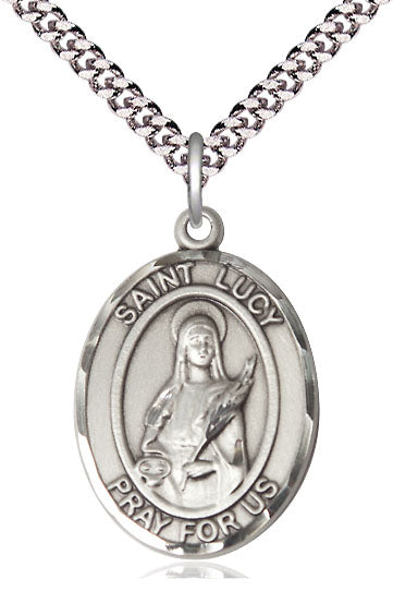 Extel Large Oval Pewter St. Lucy Pendant with 24" chain, Made in USA