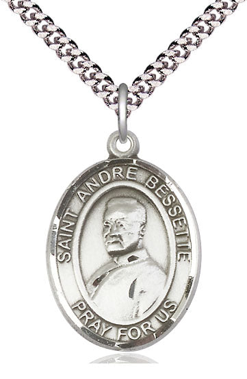 Extel Large Oval Pewter St. Andre Bessette Pendant with 24" chain, Made in USA