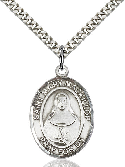 Extel Large Oval Sterling Silver St. Mary Mackillop Pendant with 24" chain, Made in USA