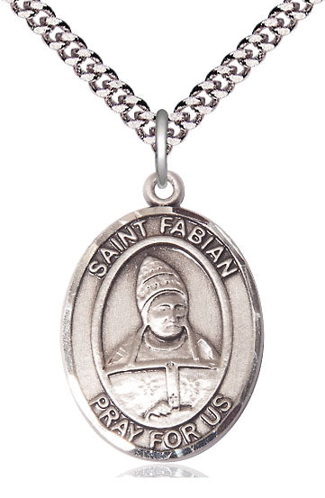 Extel Large Oval Pewter St. Fabian Pendant with 24" chain, Made in USA