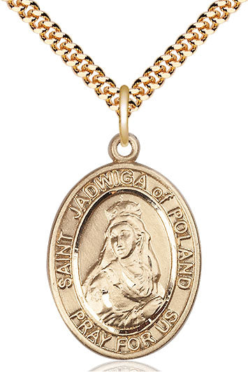 Extel Large Oval 14kt Gold Filled St. Jadwiga of Poland Pendant with 24" chain, Made in USA
