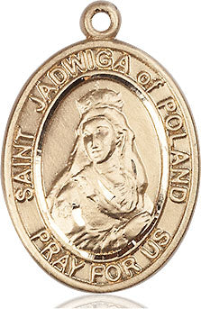 Extel Large Oval 14kt Gold Filled St. Jadwiga of Poland Pendant with 24" chain, Made in USA