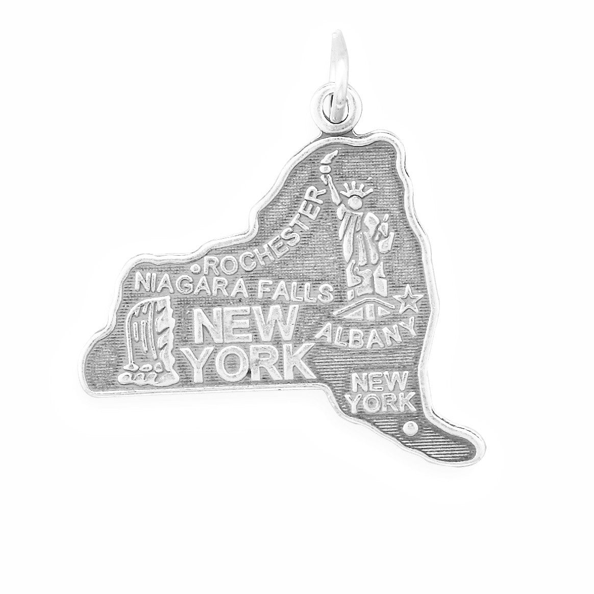 Oxidized Sterling Silver New York State Charm, Made in USA