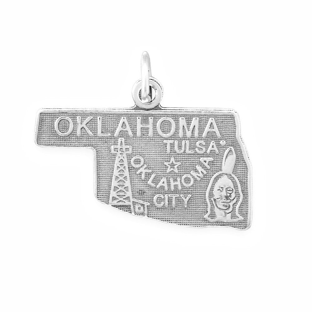 Oxidized Sterling Silver Oklahoma State Charm, Made in USA