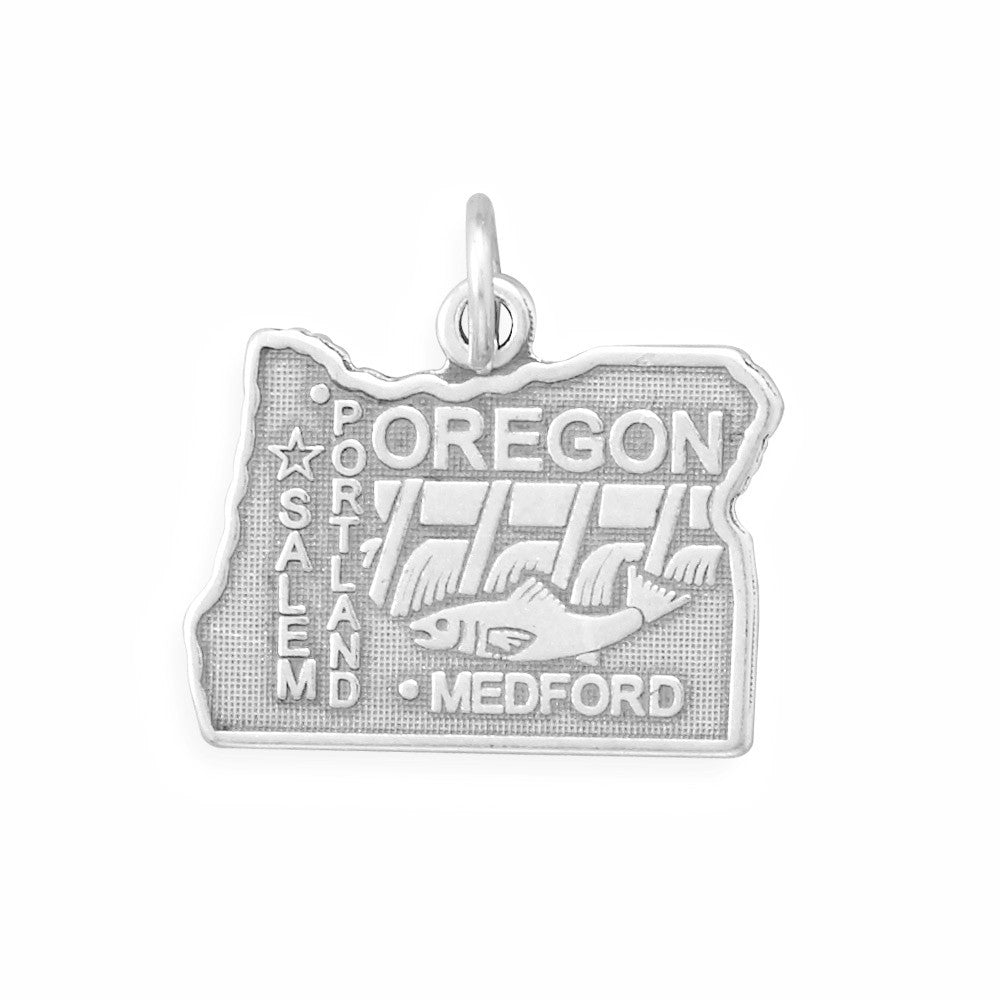 Oxidized Sterling Silver Oregon State Charm, Made in USA