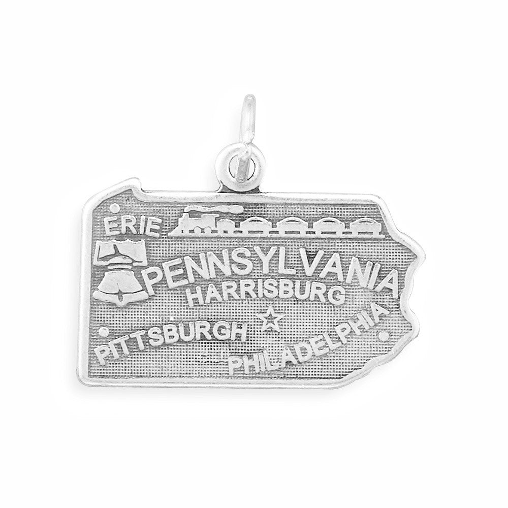 Oxidized Sterling Silver Pennsylvania State Charm, Made in USA