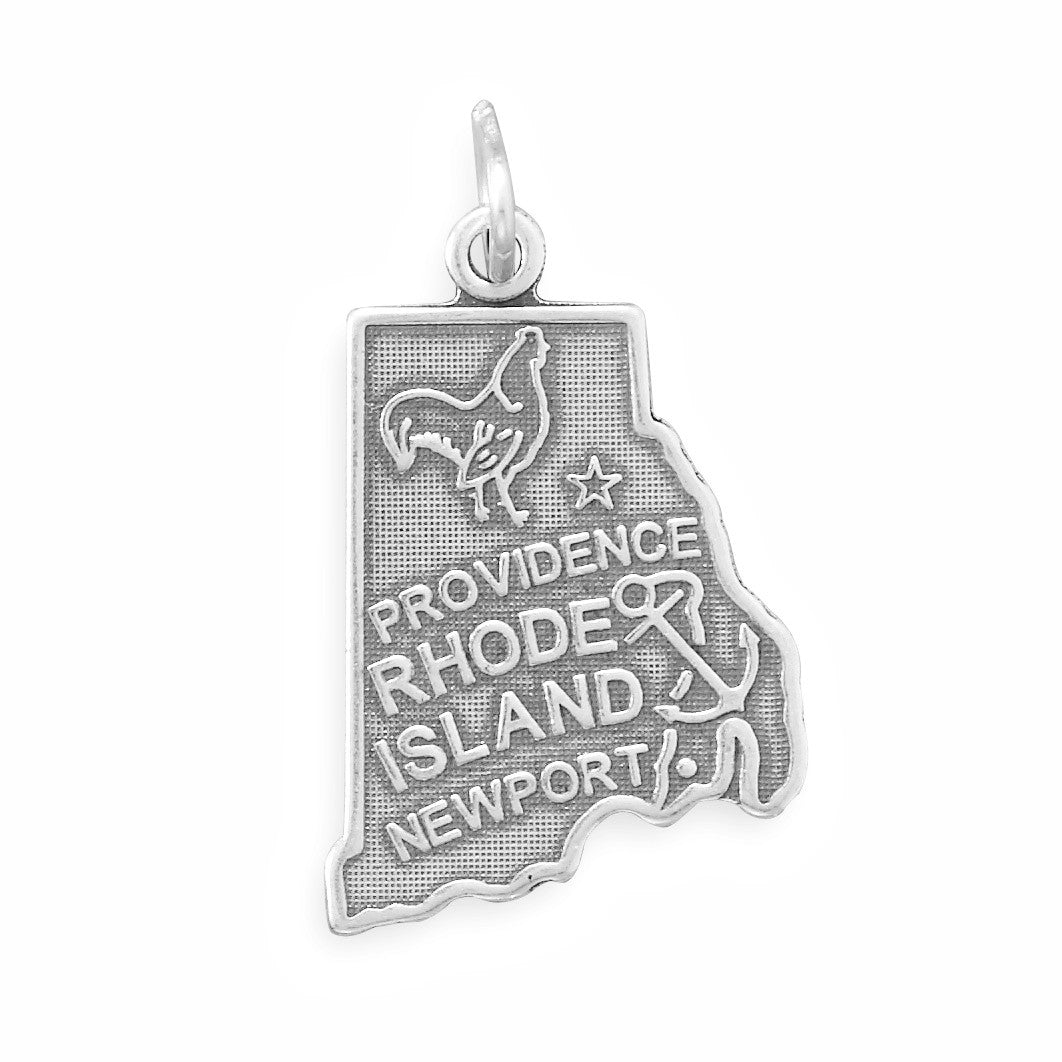 Oxidized Sterling Silver Rhode Island State Charm, Made in USA