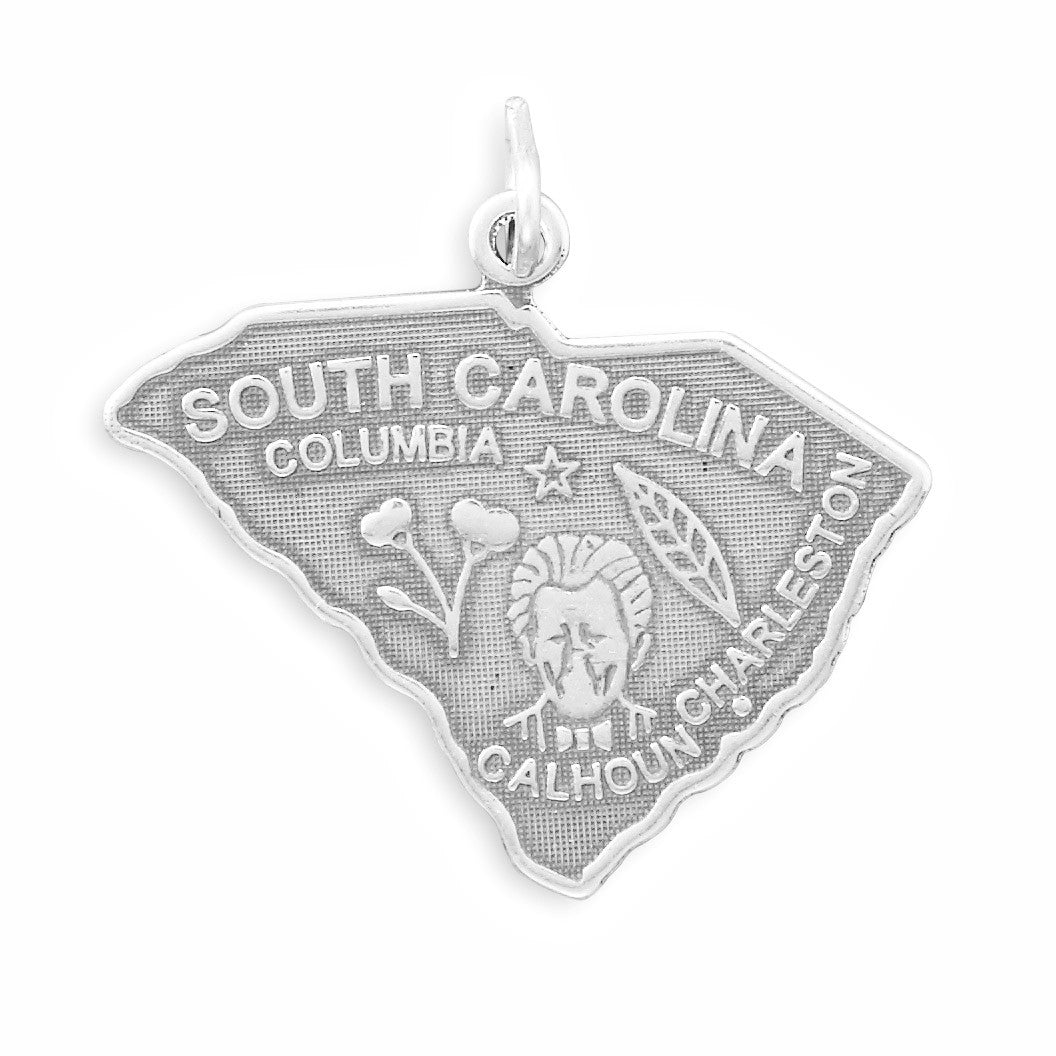Oxidized Sterling Silver South Carolina State Charm, Made in USA