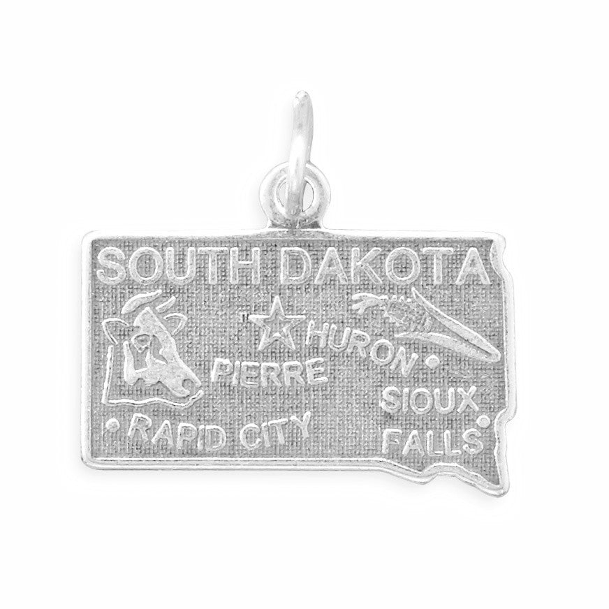 Oxidized Sterling Silver South Dakota State Charm, Made in USA
