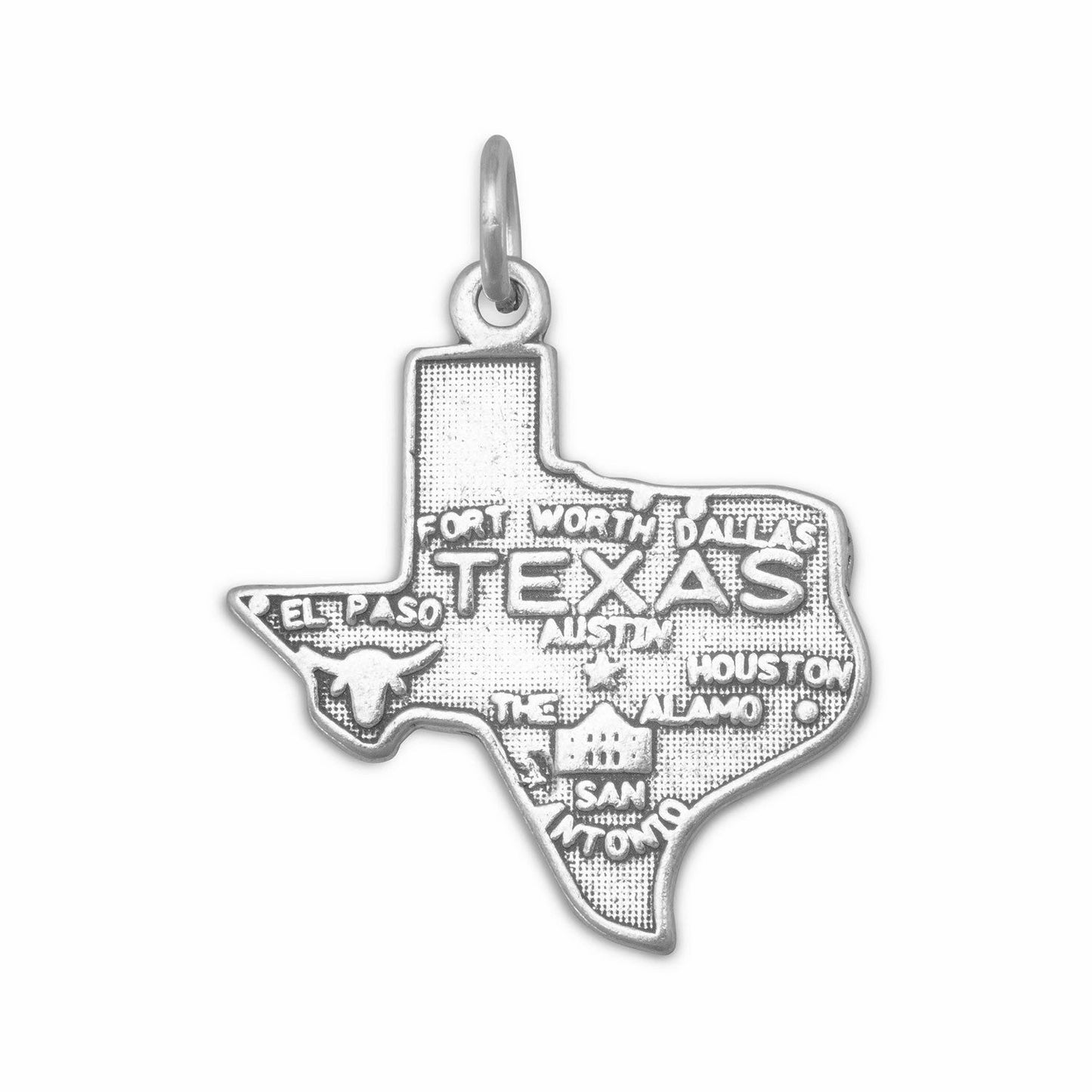 Oxidized Sterling Silver Texas State Charm, Made in USA