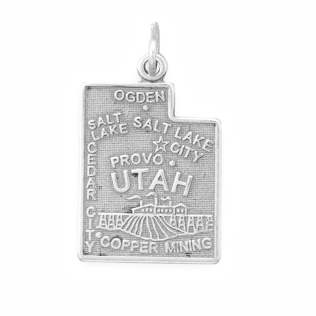 Oxidized Sterling Silver Utah State Charm, Made in USA