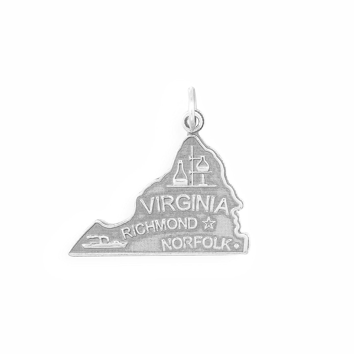Oxidized Sterling Silver Virginia State Charm, Made in USA