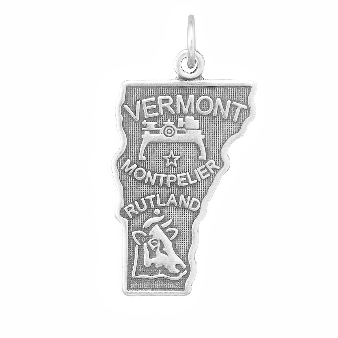 Oxidized Sterling Silver Vermont State Charm, Made in USA