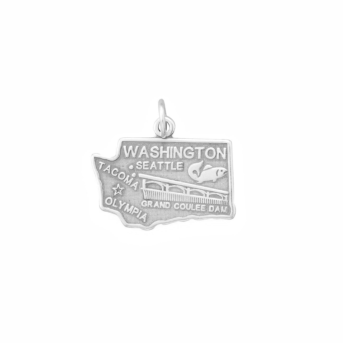 Oxidized Sterling Silver Washington State Charm, Made in USA