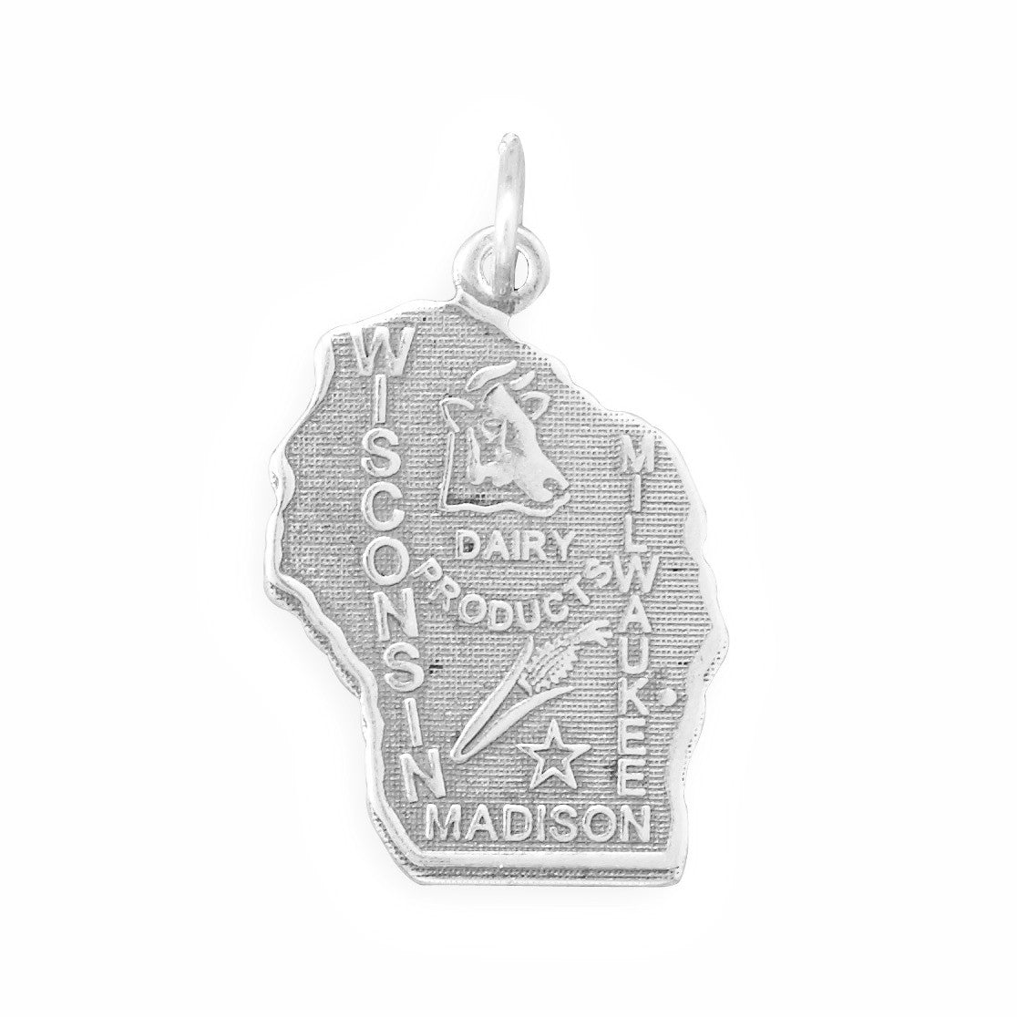 Oxidized Sterling Silver Wisconsin State Charm, Made in USA