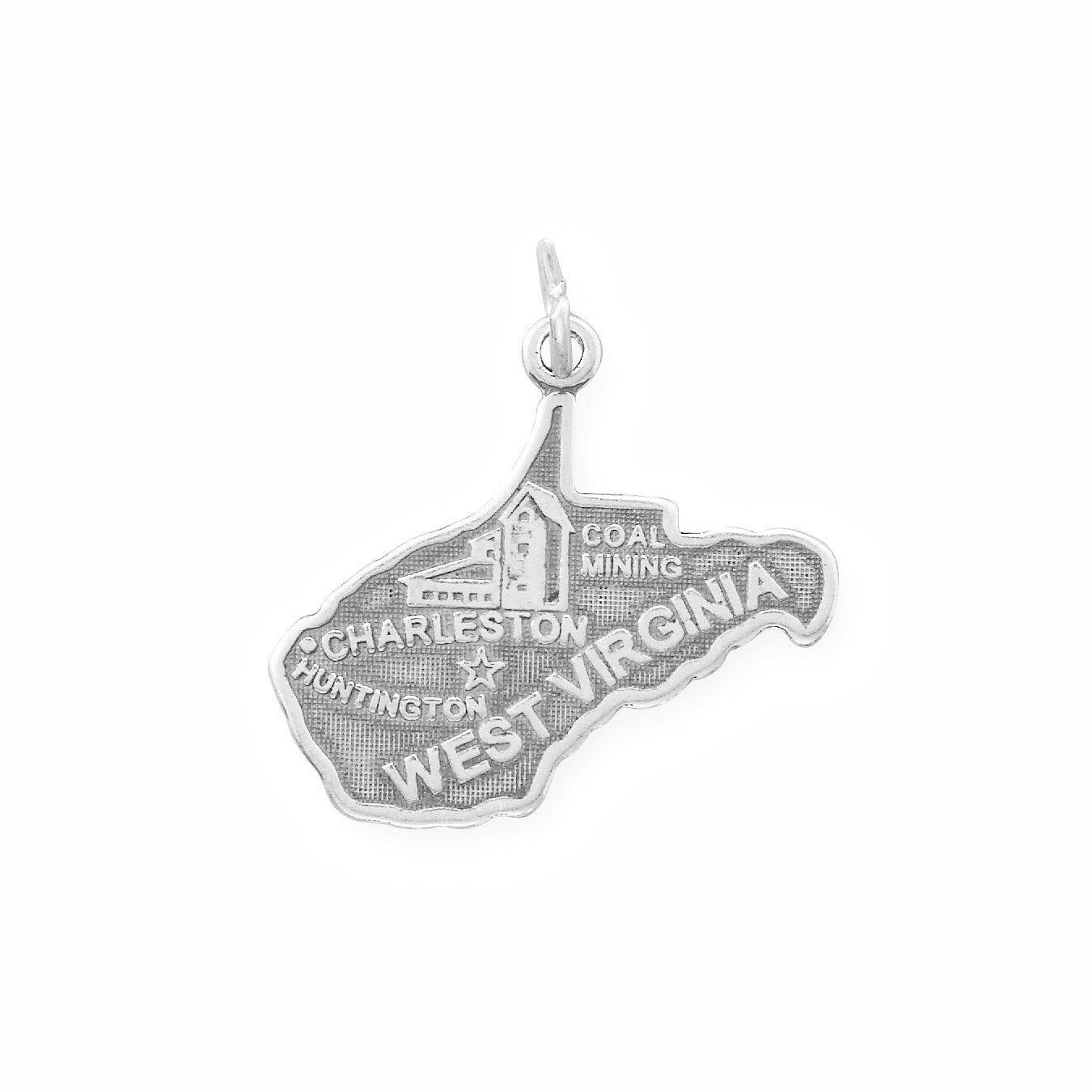 Oxidized Sterling Silver West Virginia State Charm, Made in USA