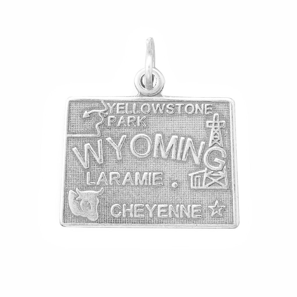 Oxidized Sterling Silver Wyoming State Charm, Made in USA