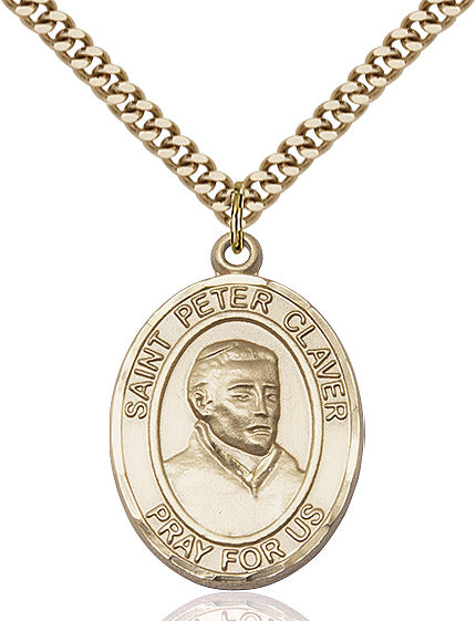 Extel Large Oval 14kt Gold Filled St. Peter Claver Pendant with 24" chain, Made in USA