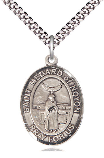 Extel Large Oval Pewter St. Medard of Noyon Pendant with 24" chain, Made in USA