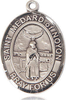 Extel Large Oval Sterling Silver St. Medard of Noyon Pendant with 24" chain, Made in USA