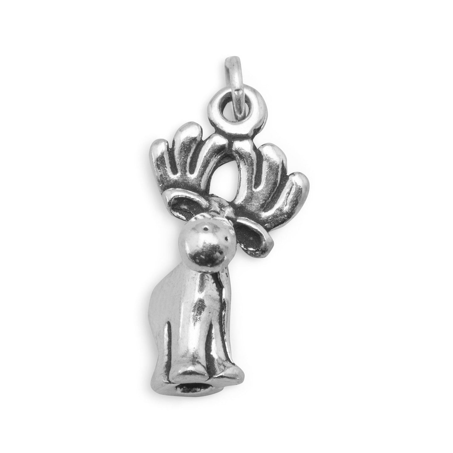 Oxidized Sterling Silver Cute Moose Charm, Made in USA