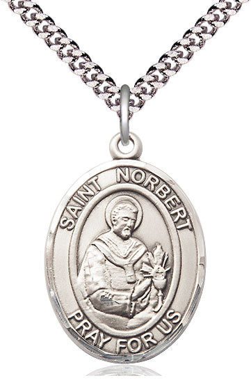 Extel Large Oval Pewter St. Norbert of Xanten Pendant with 24" chain, Made in USA