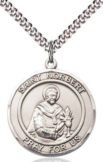 Extel Large Round Pewter St. Norbert of Xanten Medal Pendant Necklace with 24" Chain, Made in USA
