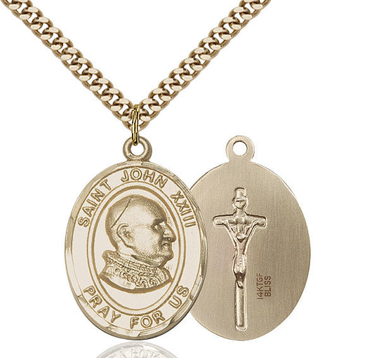 Extel Large Oval 14kt Gold Filled St. John XXIII Pendant with 24" chain, Made in USA