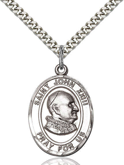 Extel Large Oval Pewter St. John XXIII Pendant with 24" chain, Made in USA
