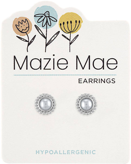 Mazie Mae Earring: Silver Beaded Pearl Stud Earring